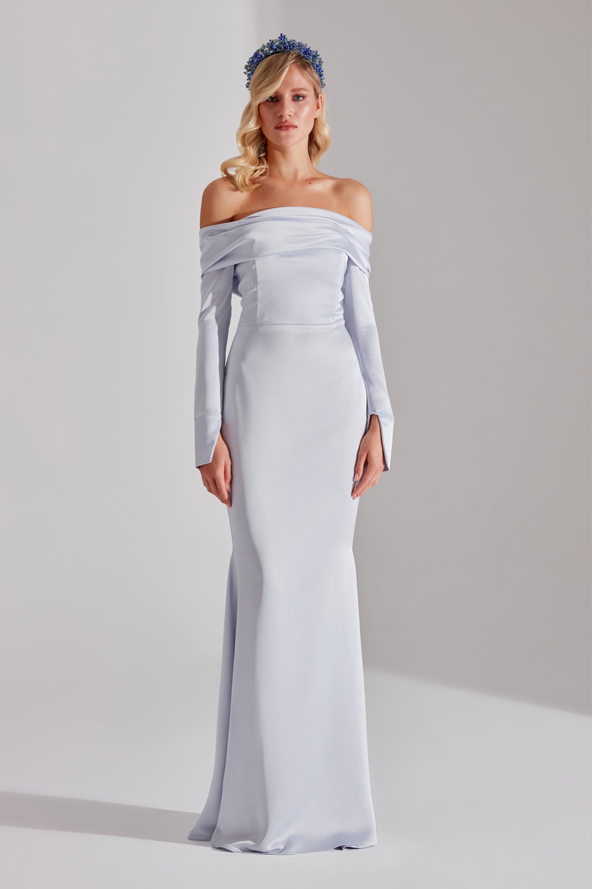 Clara HELLBLAU Schulterfreies Fischschwanzkleid