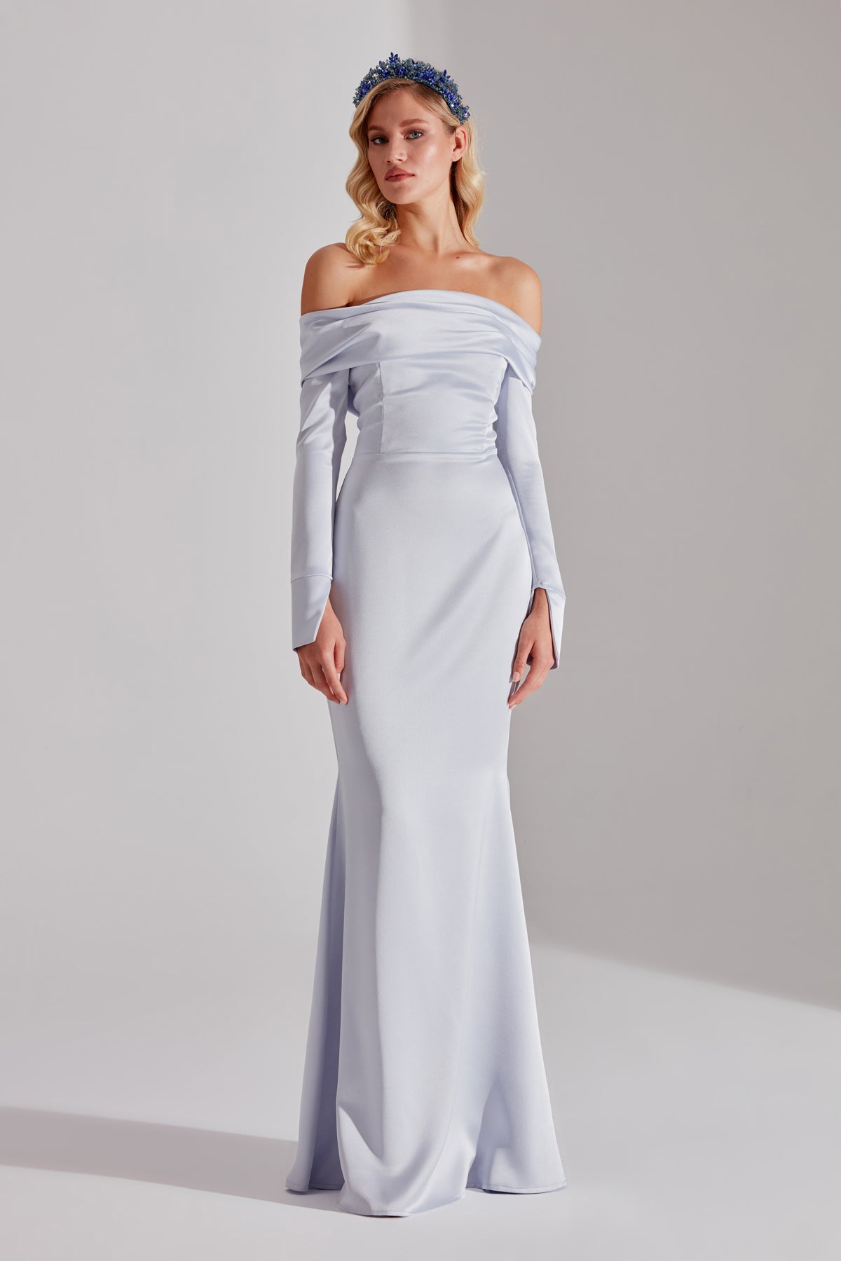 Clara HELLBLAU Schulterfreies Fischschwanzkleid