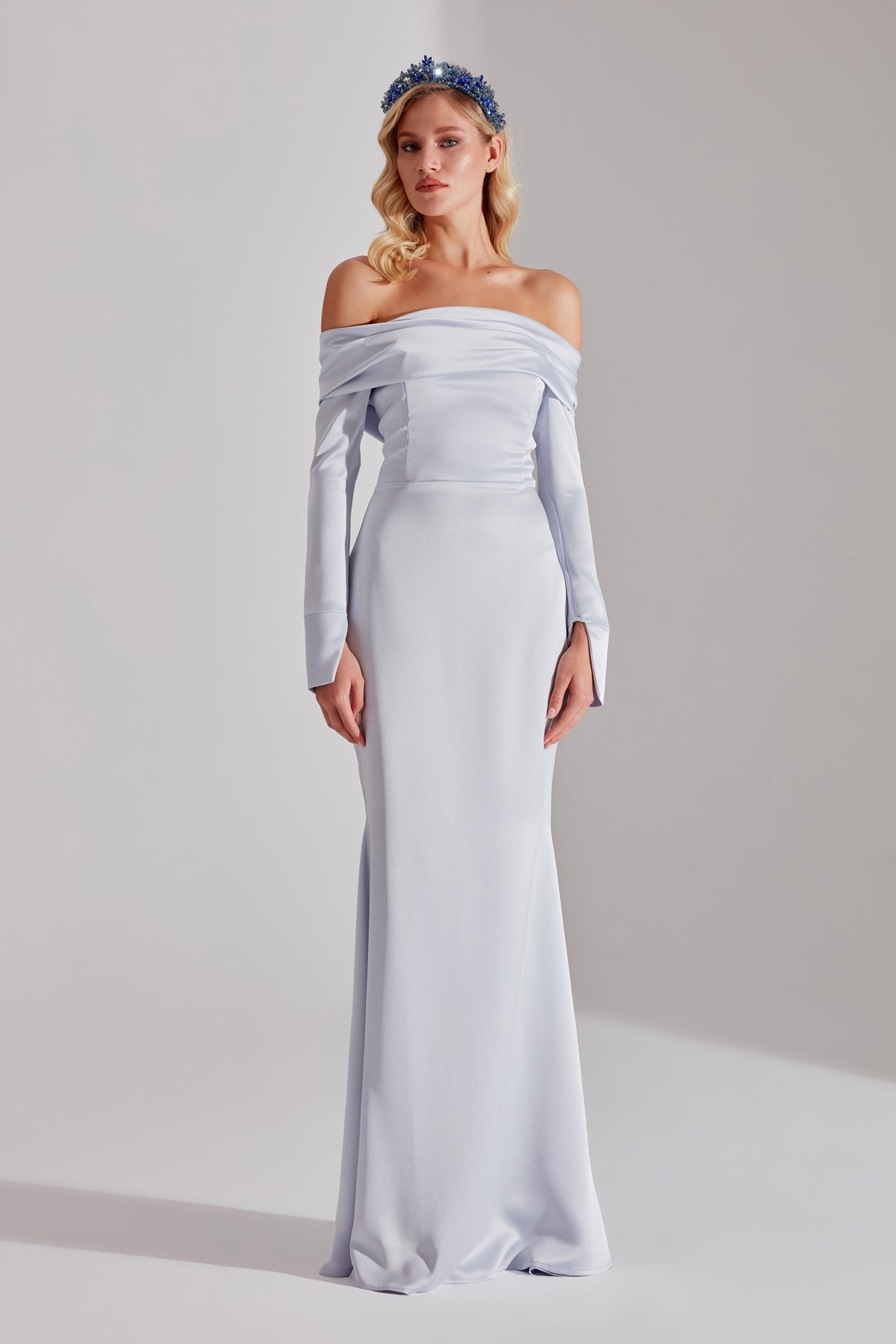 Clara HELLBLAU Schulterfreies Fischschwanzkleid
