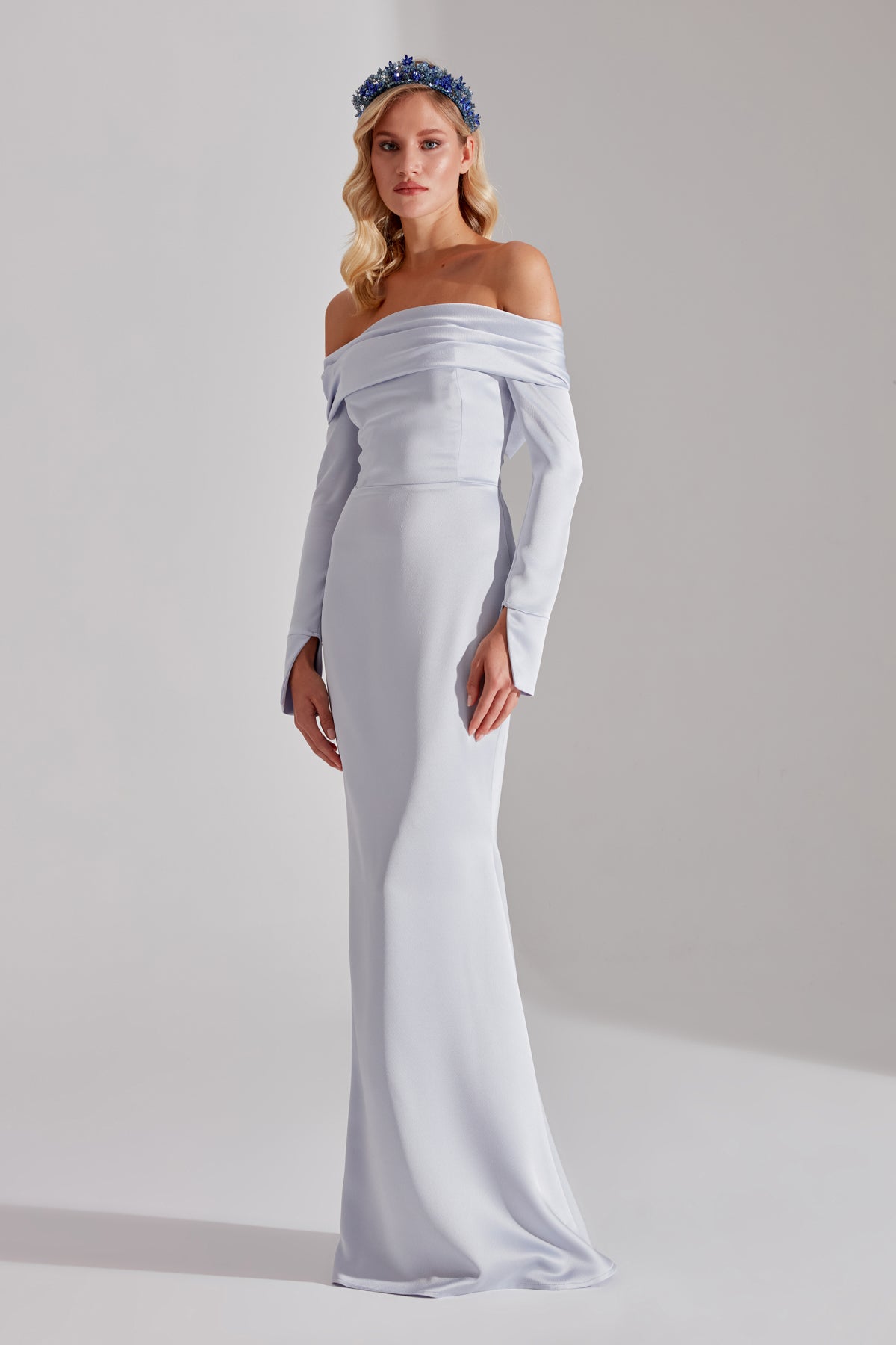 Clara HELLBLAU Schulterfreies Fischschwanzkleid