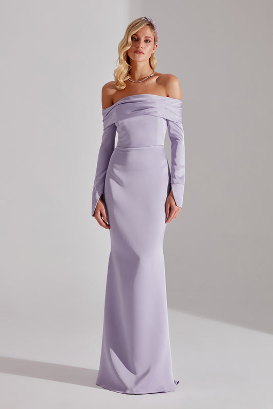Clara Off-Shoulder Light Lilac Fish Tail Dress