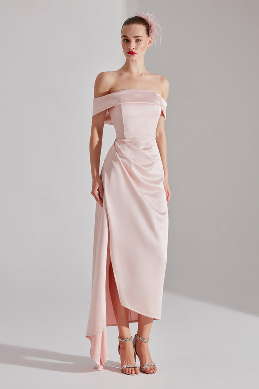 Cristie Open-Shoulder Powder Wedding Engagement Dress