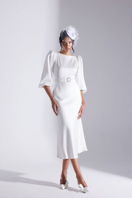 Diana Stone Belted WHITE Dress