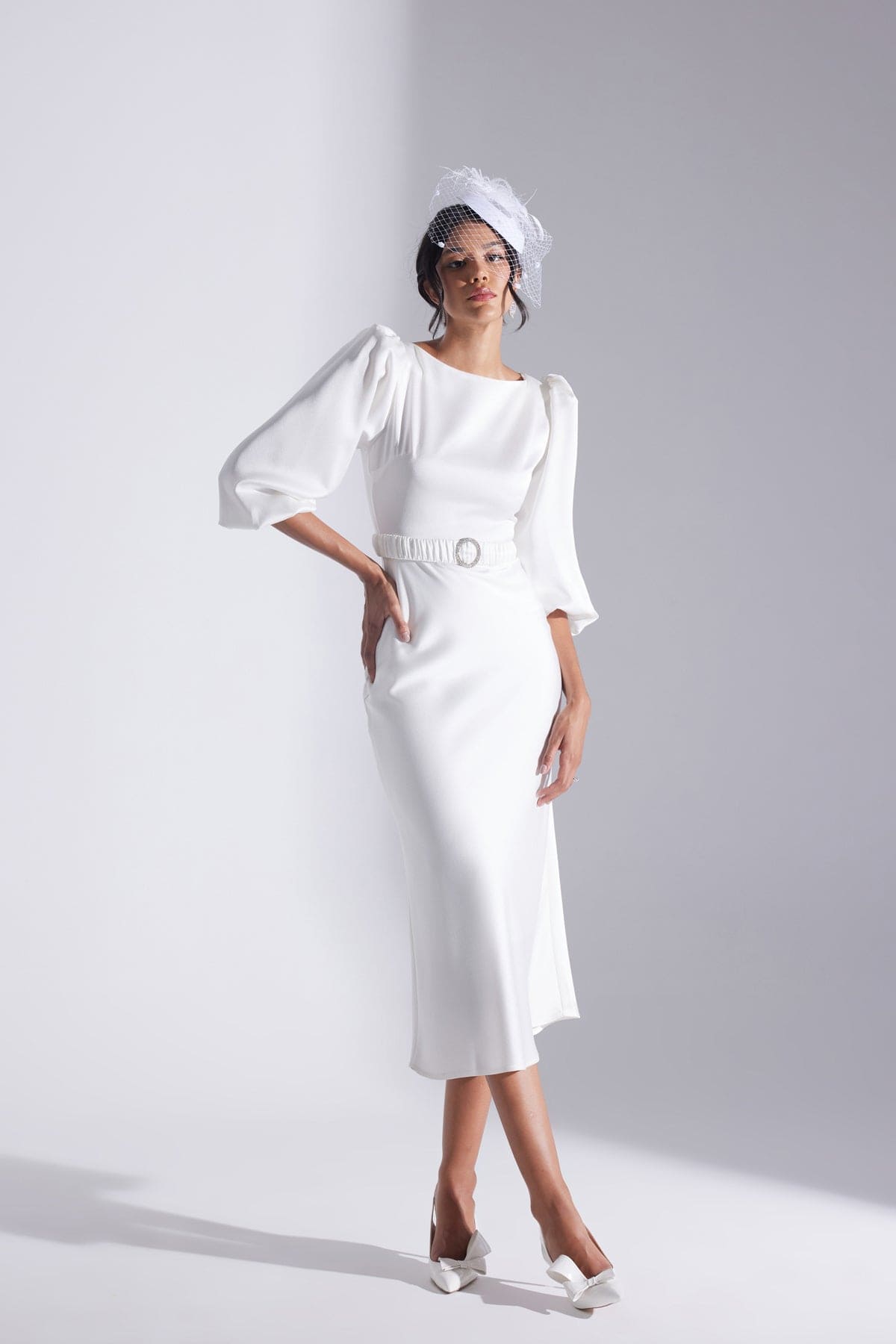 Diana Stone Belted WHITE Dress