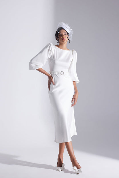Diana Stone Belted WHITE Dress