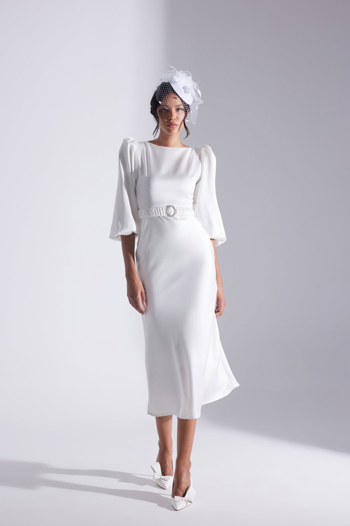 Diana Stone Belted WHITE Dress