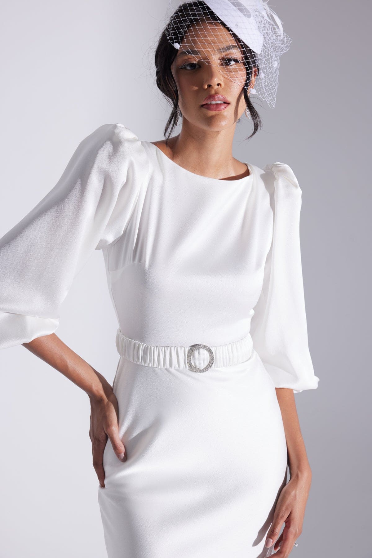 Diana Stone Belted WHITE Dress