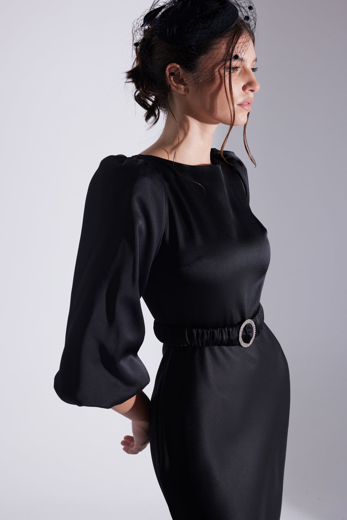 Diana Stone Belted BLACK Dress