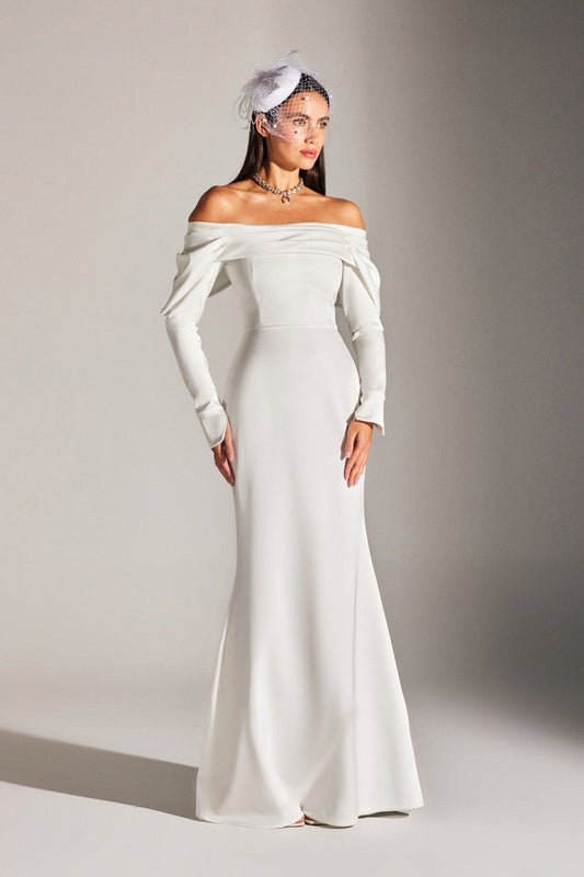NEUES CLARA Niedrig Schulter Fischschwanz Kleid weiß Hochzeit