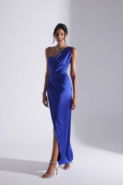 SLEEVELESS DRESS WITH DRAPED COLLAR