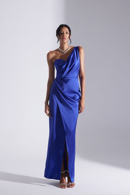 SLEEVELESS DRESS WITH DRAPED COLLAR