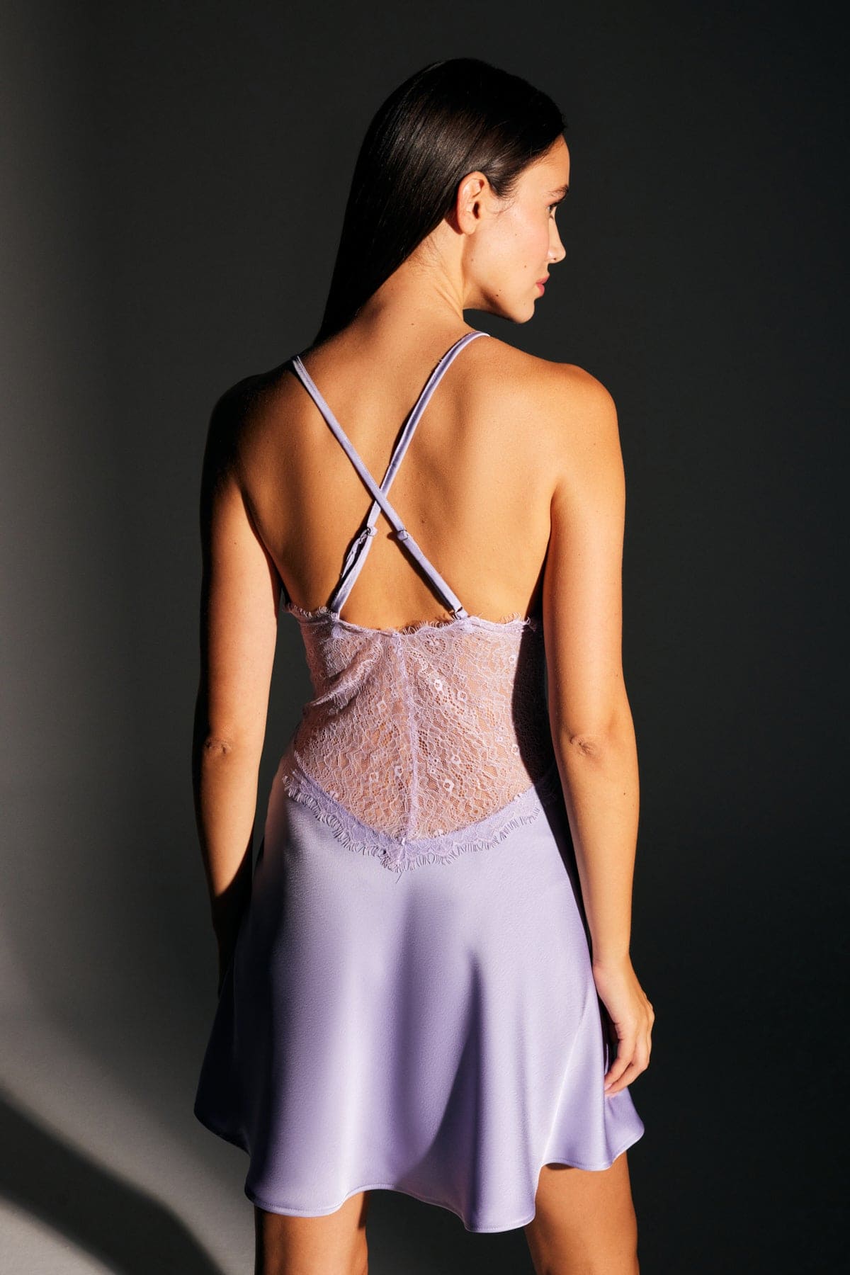 SERENA LACE SATIN LILAC NIGHTGOWN DRESS