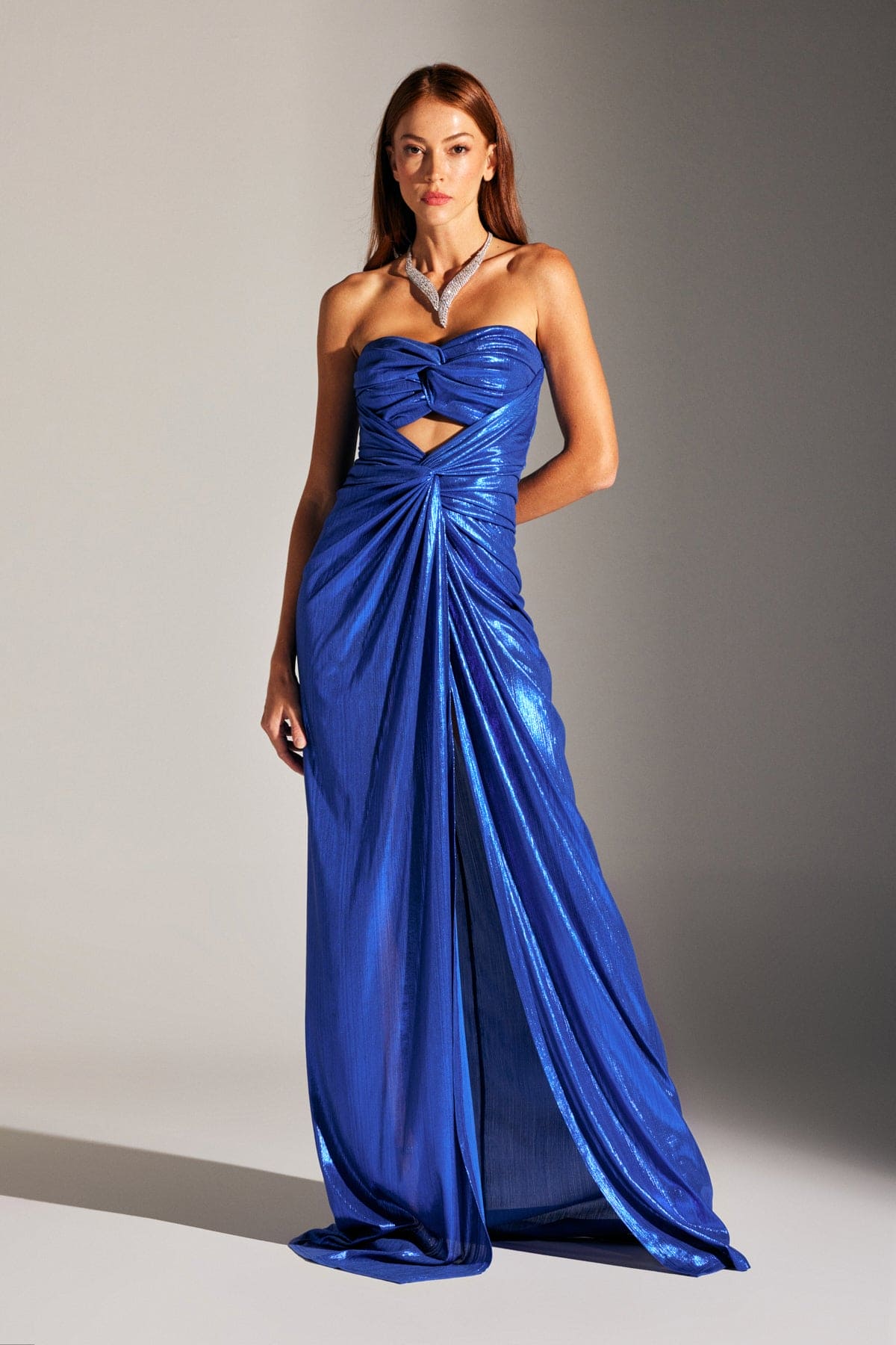 Robe de soirée DRAPELÉE en satin FLAVIA scintillante