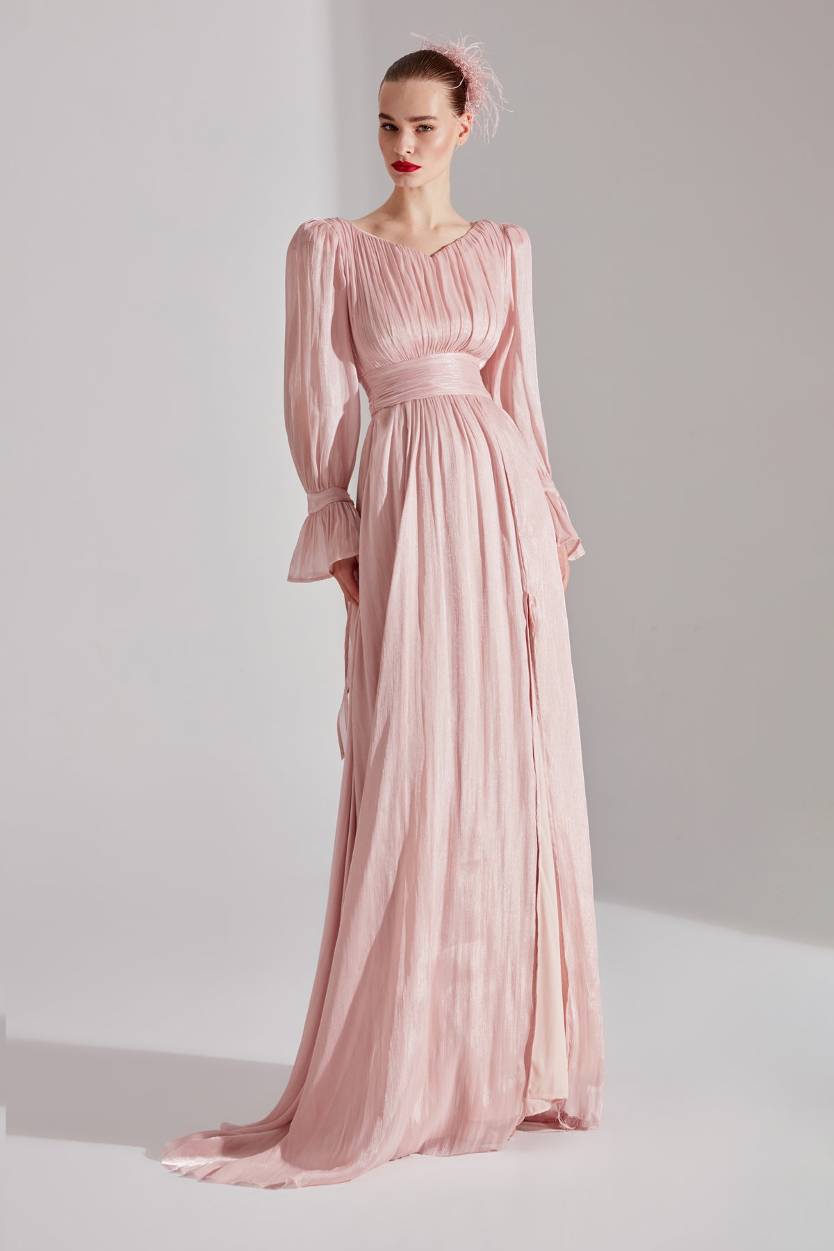ANIKA Powder Split V Neck Evening Dress