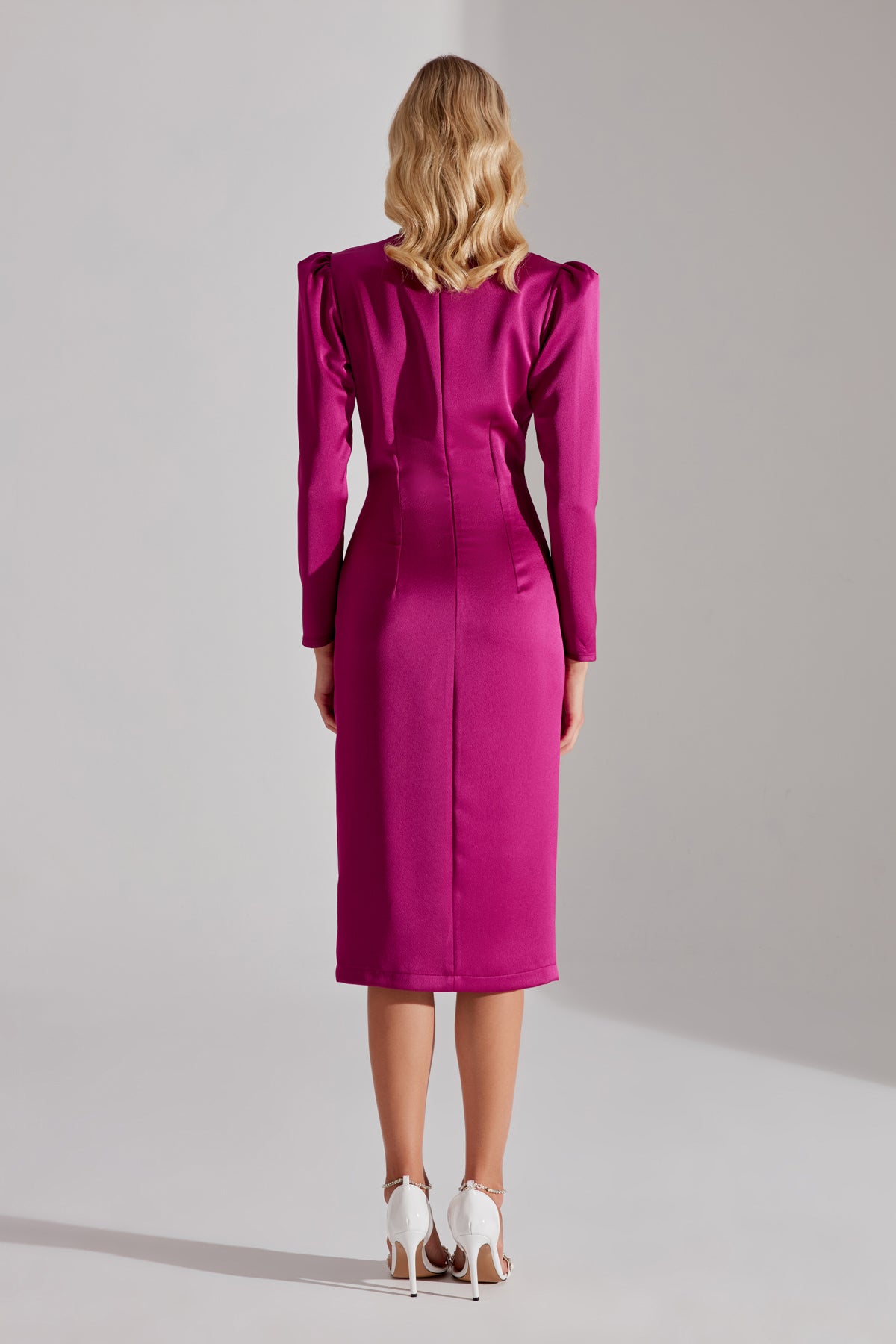 SANDRA Fuchsia Front Buttoned Pencil Dress