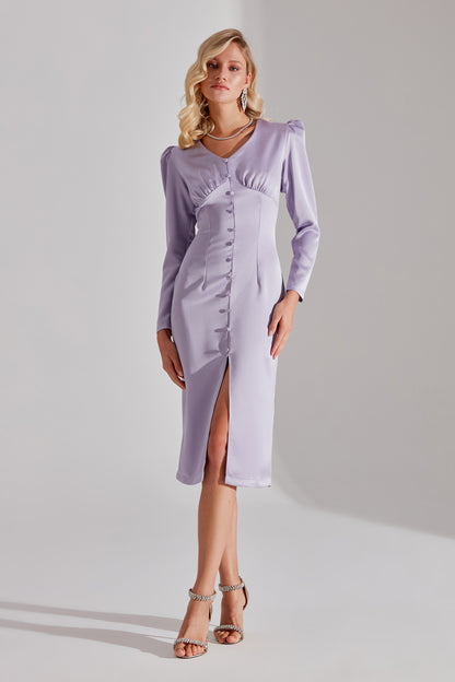 SANDRA Light Lilac Buttoned Front Pencil Dress