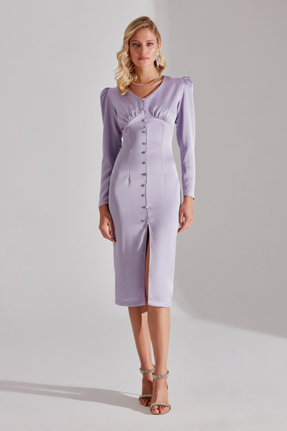 SANDRA Light Lilac Buttoned Front Pencil Dress