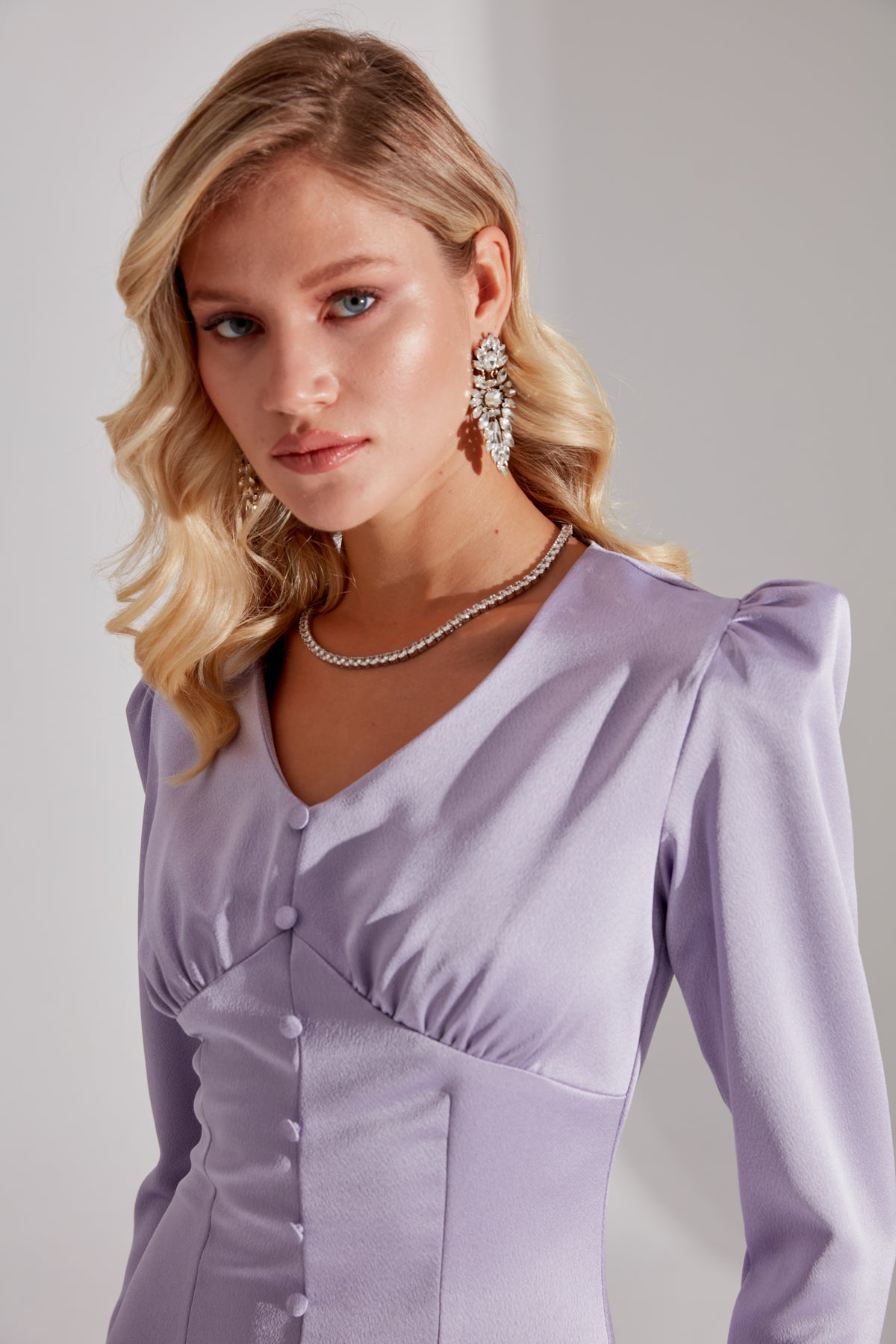 SANDRA Light Lilac Buttoned Front Pencil Dress