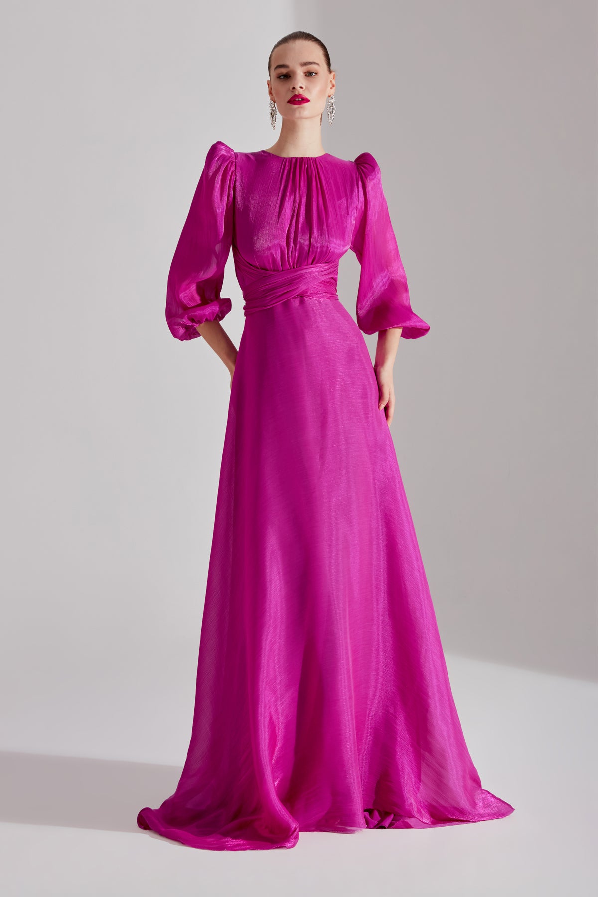 POLINA Fuchsia Ballonärmel Kleid