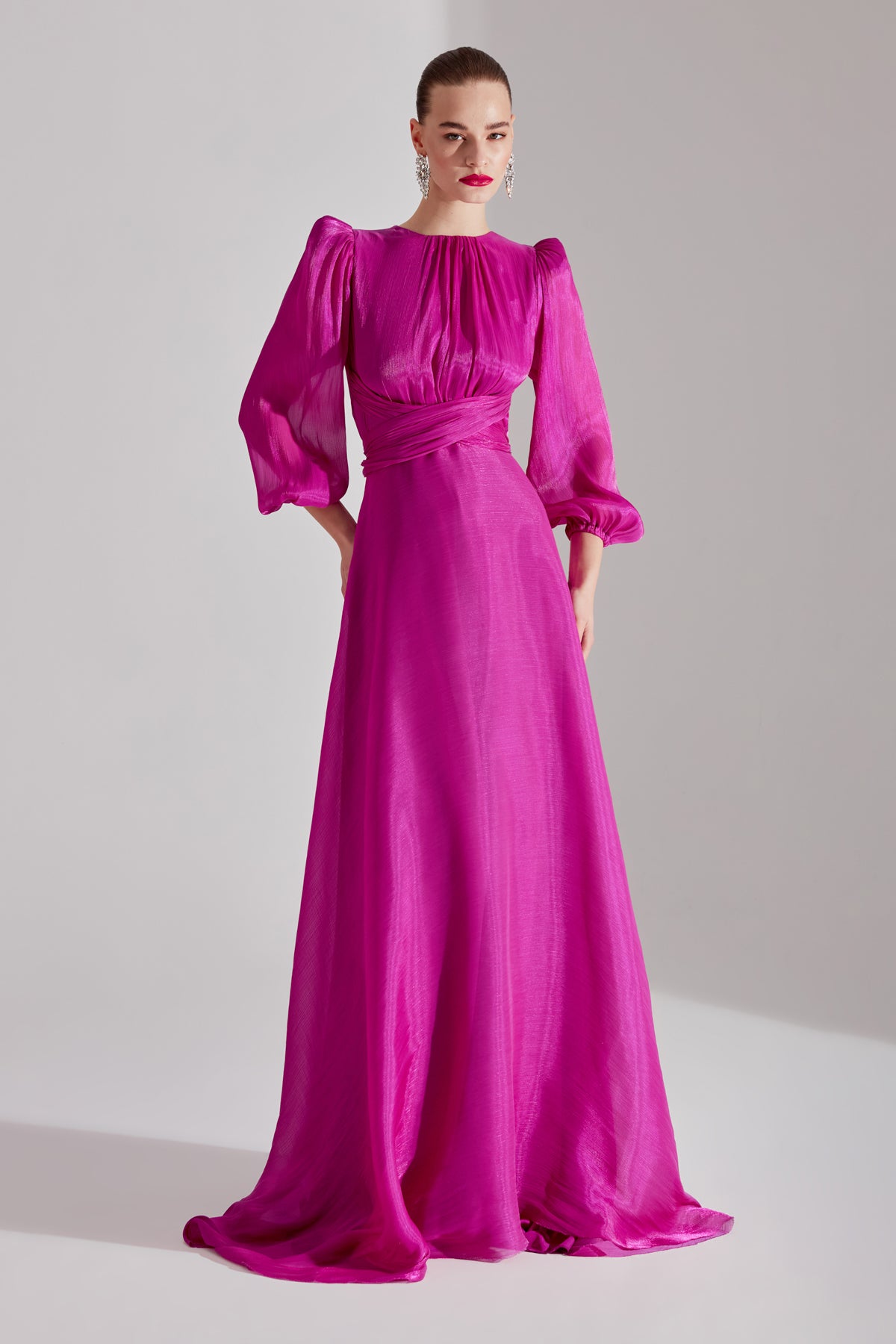 POLINA Fuchsia Ballonärmel Kleid