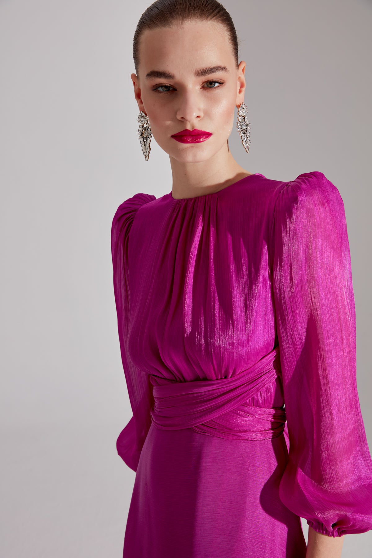 POLINA Fuchsia Ballonärmel Kleid