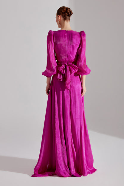 POLINA Fuchsia Ballonärmel Kleid