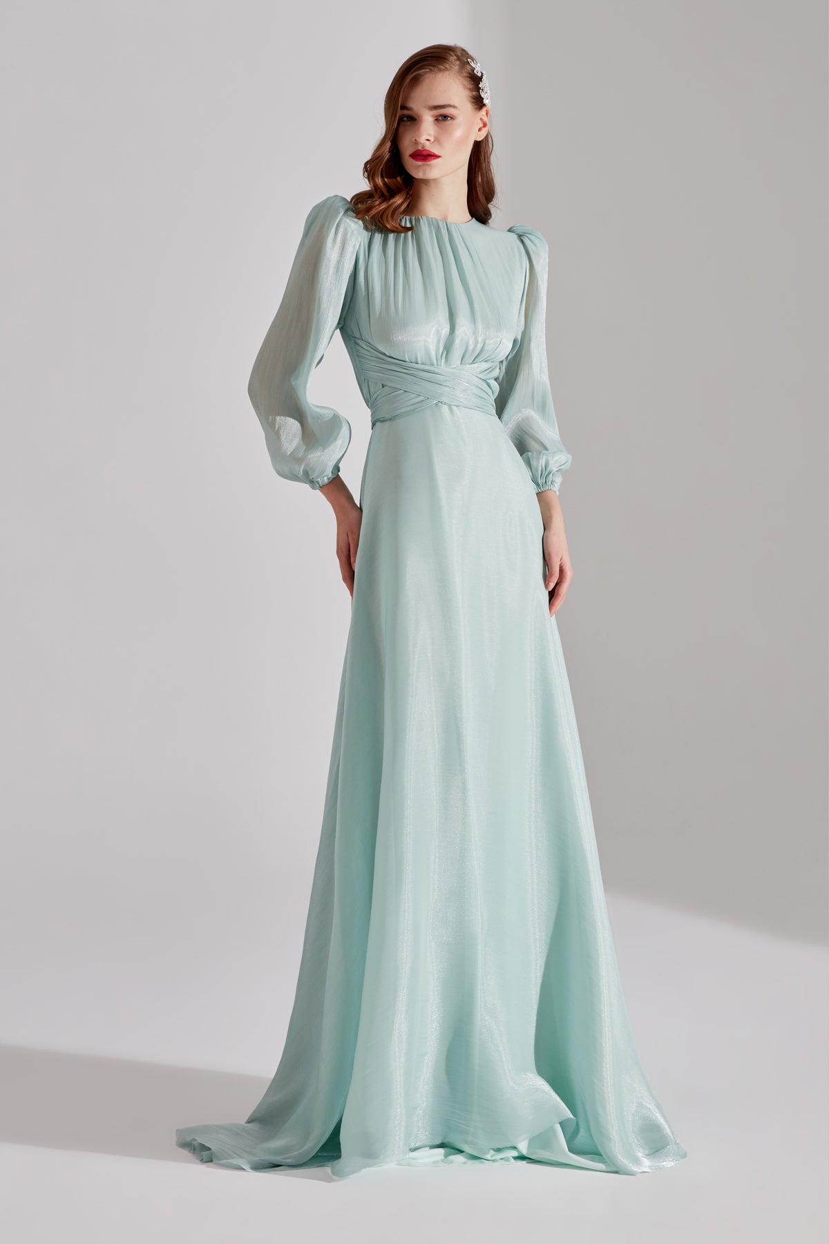 POLINA Mint Green Balloon Sleeve Flared Dress