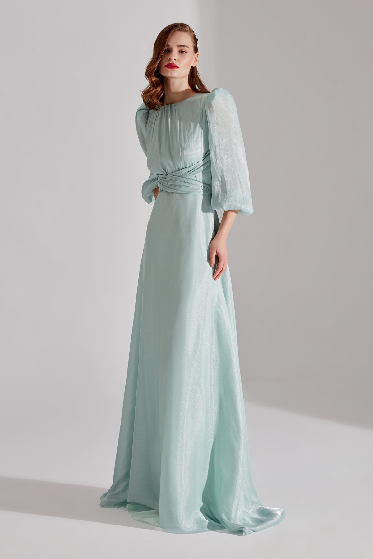 POLINA Mint Green Balloon Sleeve Flared Dress