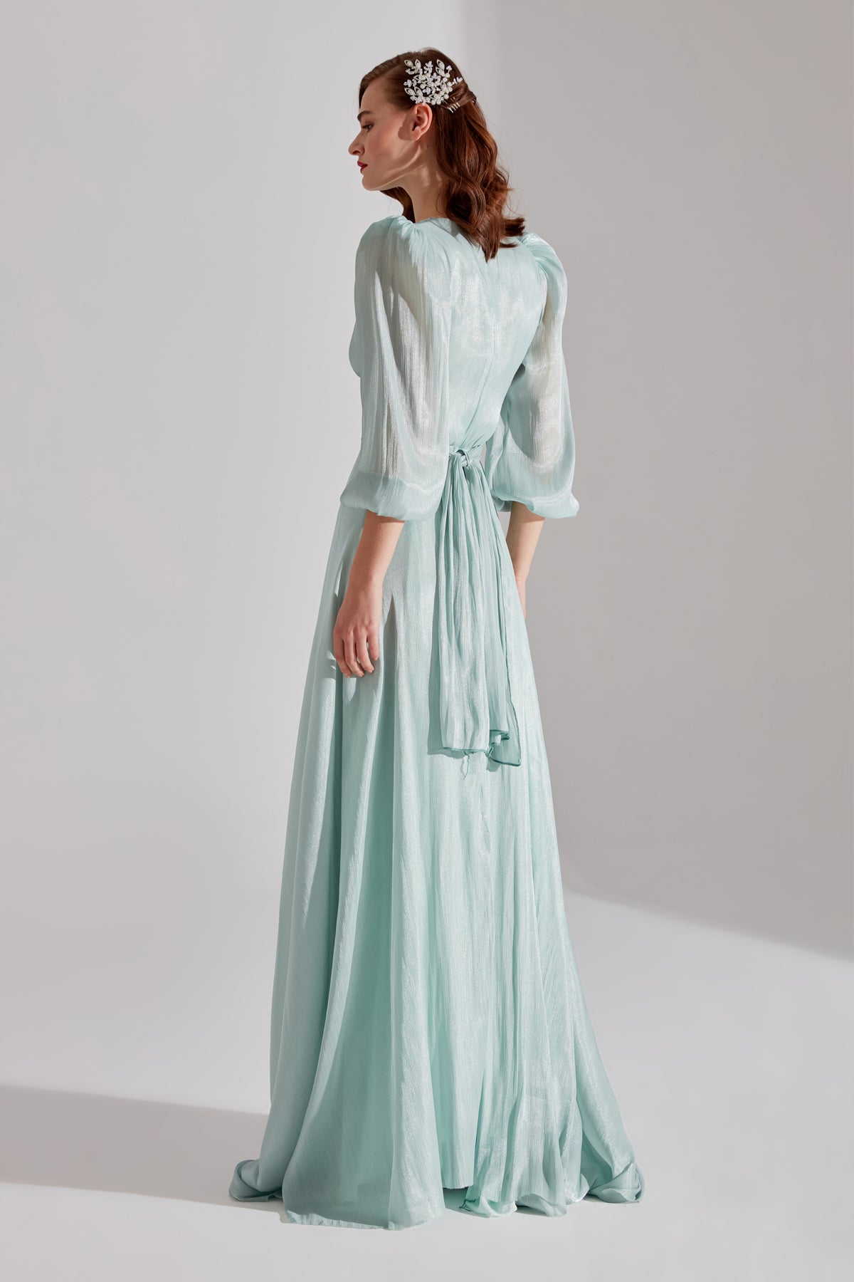 POLINA Mint Green Balloon Sleeve Flared Dress