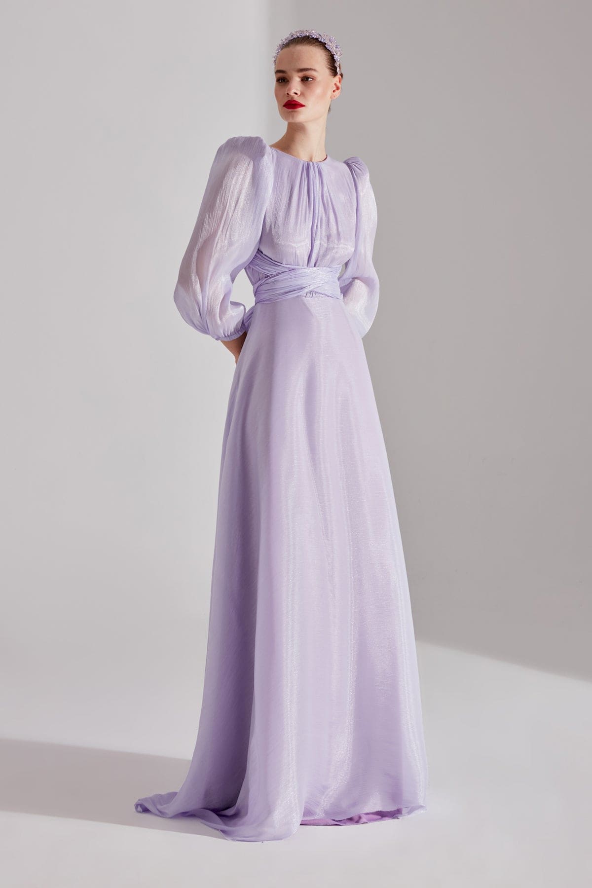 POLINA Lila Balloon Sleeve Flared Dress