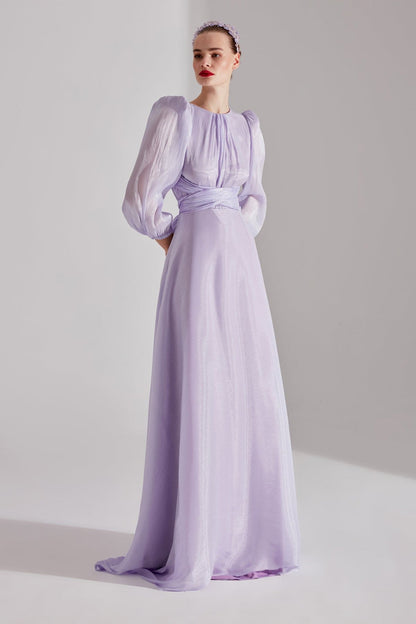 POLINA Lila Balloon Sleeve Flared Dress