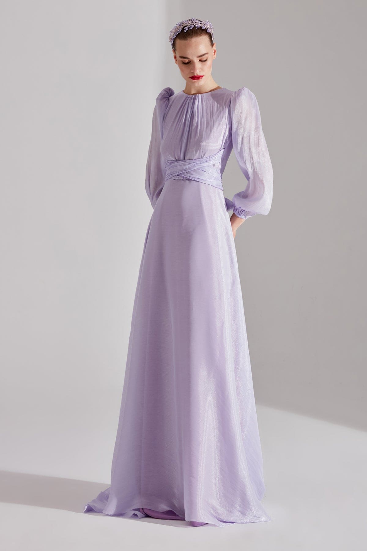 POLINA Lila Balloon Sleeve Flared Dress