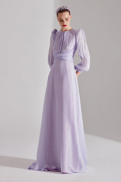 POLINA Lila Balloon Sleeve Flared Dress