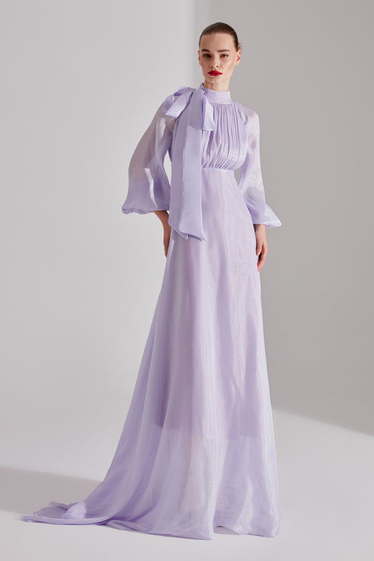 ELIZABETH LILA Ribbon Collar Flared Dress