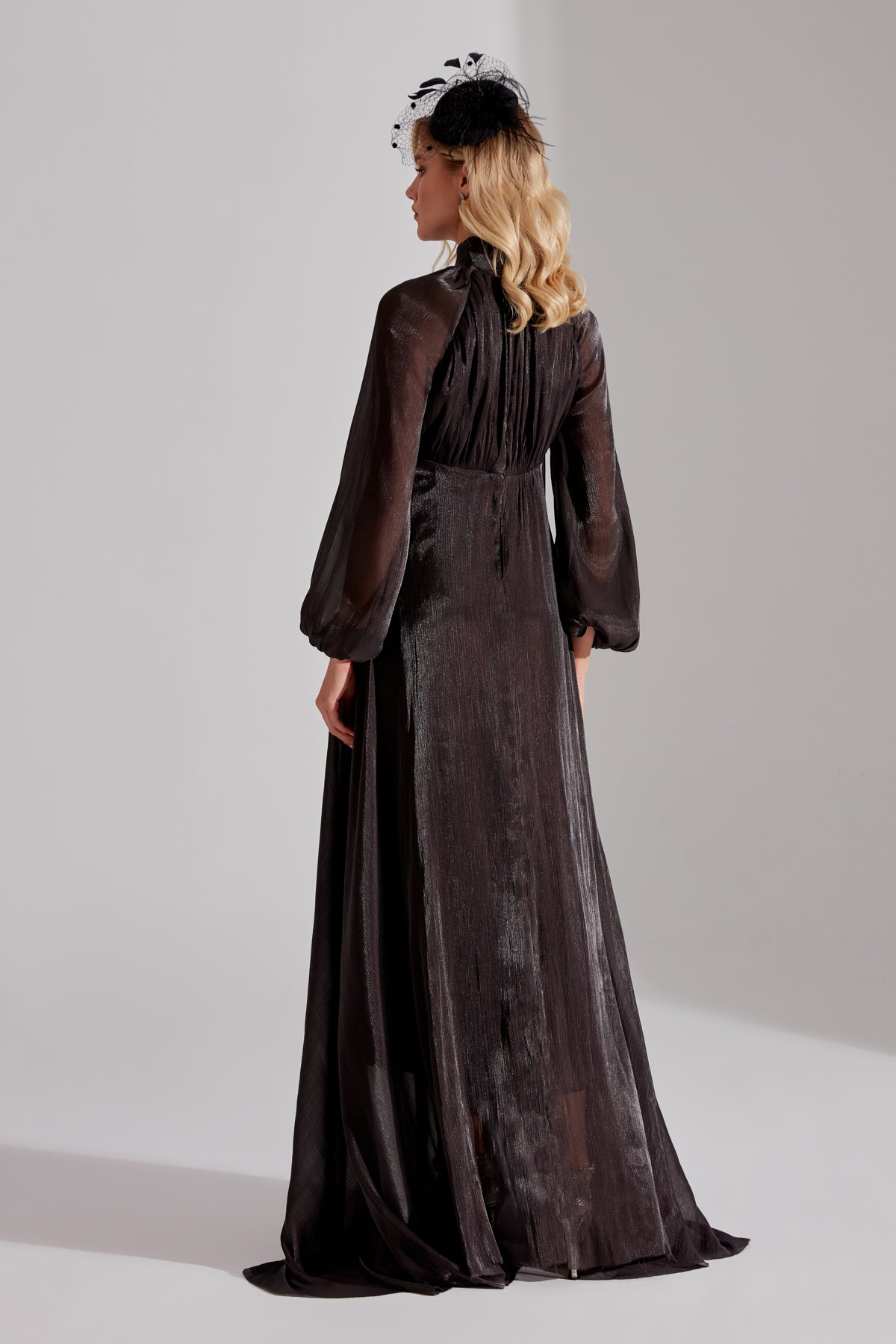 ELIZABETH Black Ribbon Collar Flared Dress
