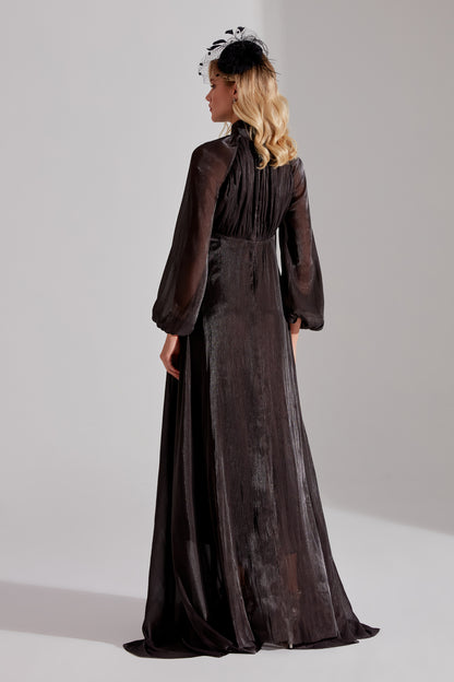 ELIZABETH Black Ribbon Collar Flared Dress