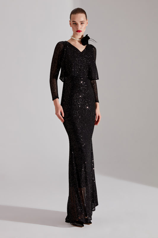 EFTALIA Shiny Sequin Black Mermaid Skirt Evening Dress