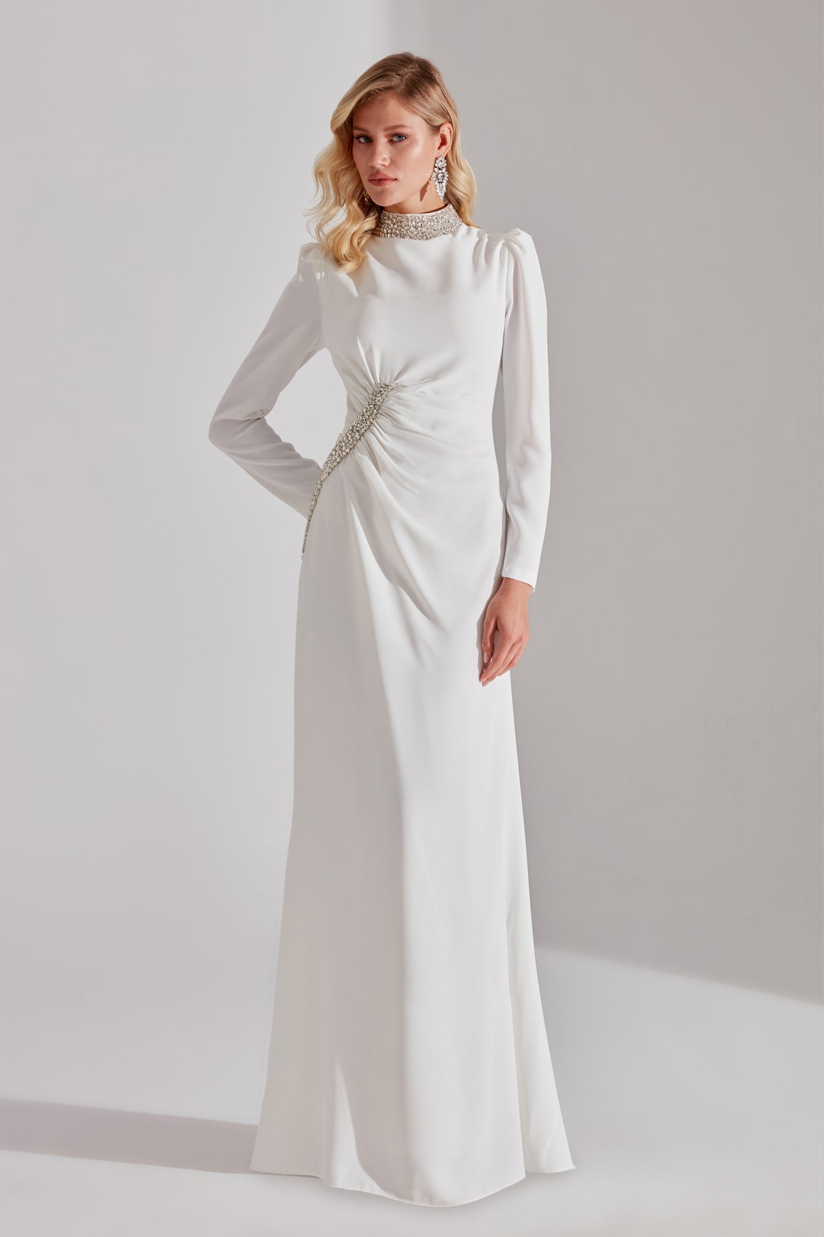 LUNA Weißer Steinverzierter Abendkleid