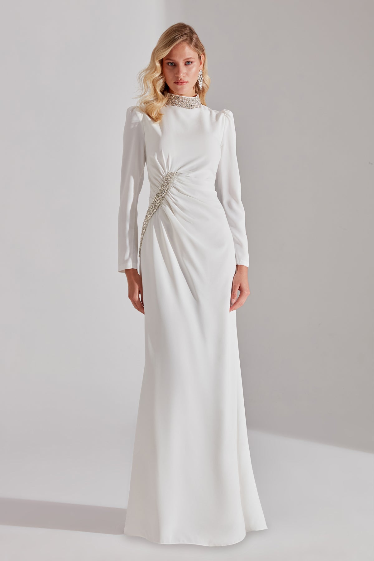 LUNA Weißer Steinverzierter Abendkleid