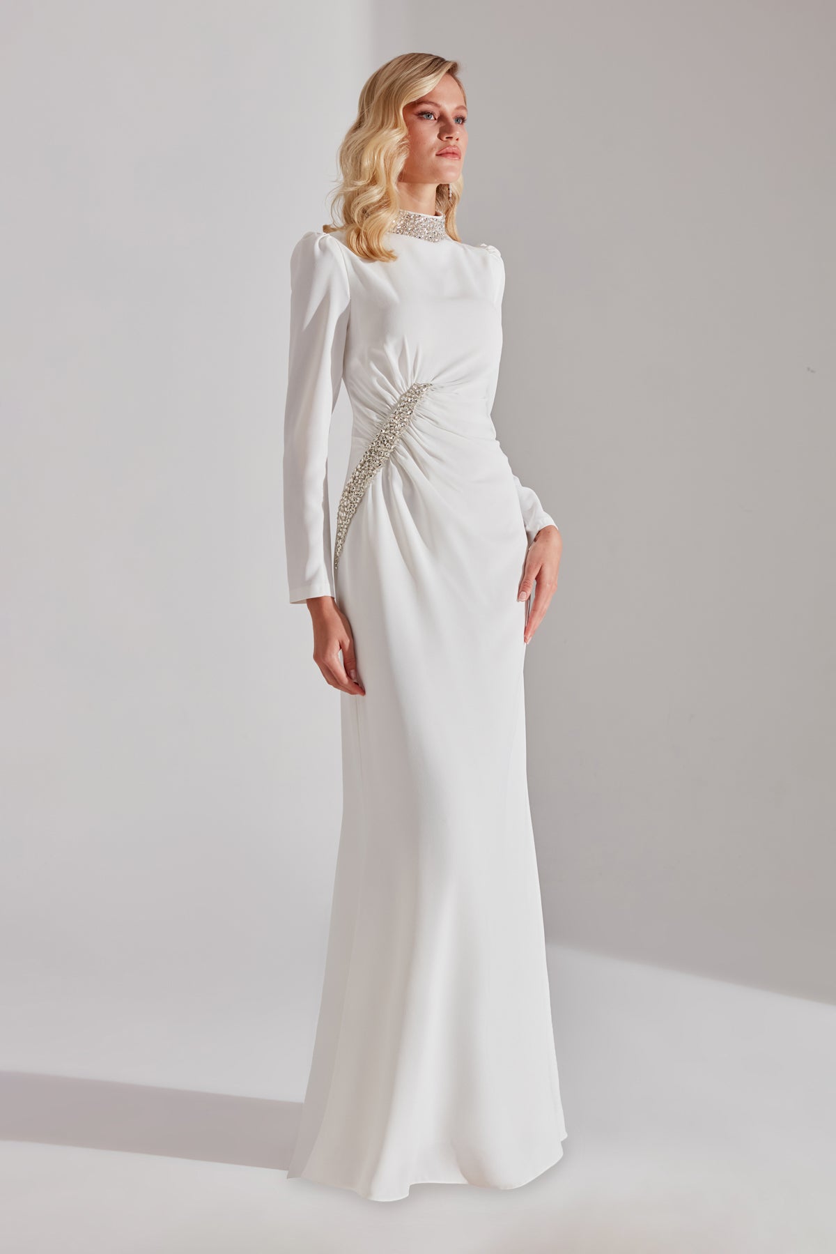 LUNA Weißer Steinverzierter Abendkleid