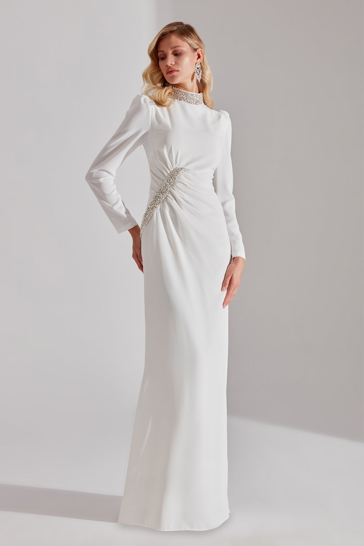 LUNA Weißer Steinverzierter Abendkleid