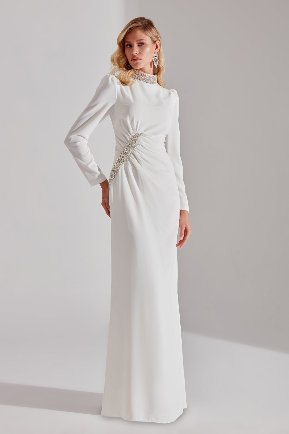 LUNA Weißer Steinverzierter Abendkleid