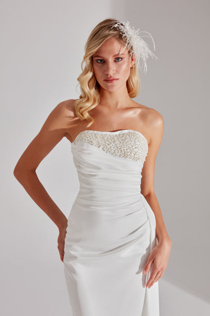 JASMINE WHITE PEARL DETAILED STRAPLESS WEDDING DRESS
