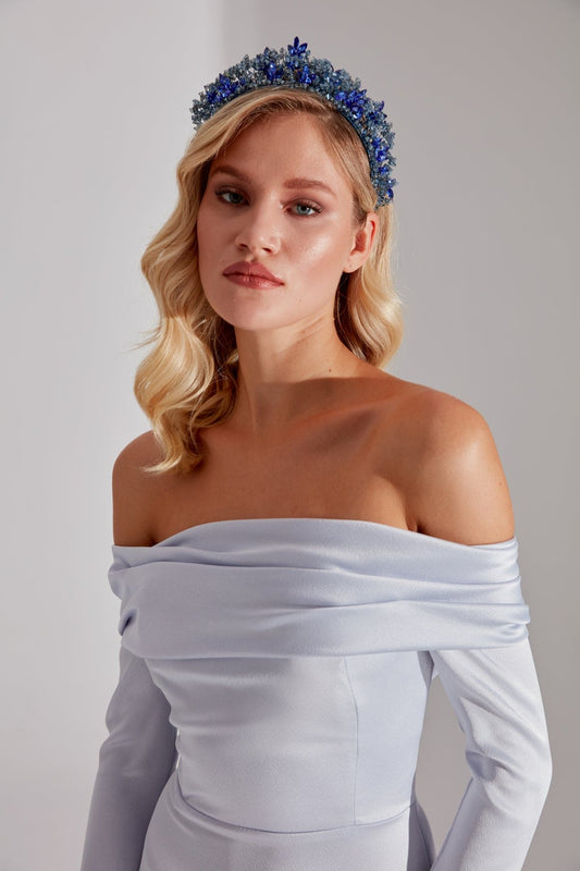 Blue and Royal Blue Beaded Embroidered Bridal Hair Accessory