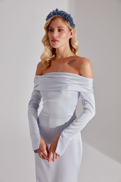 Accessoire de cheveux de mariée en perles bleues et saks