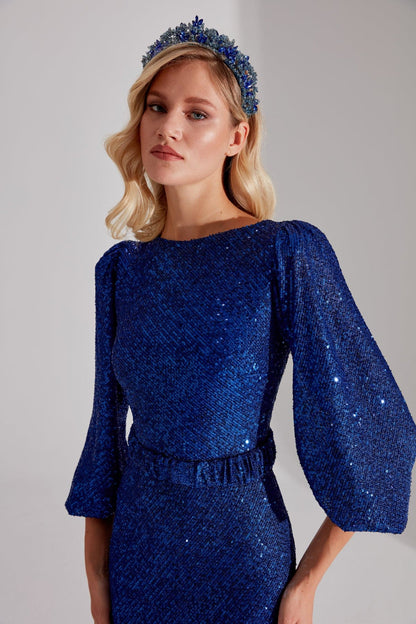 Accessoire de cheveux de mariée en perles bleues et saks