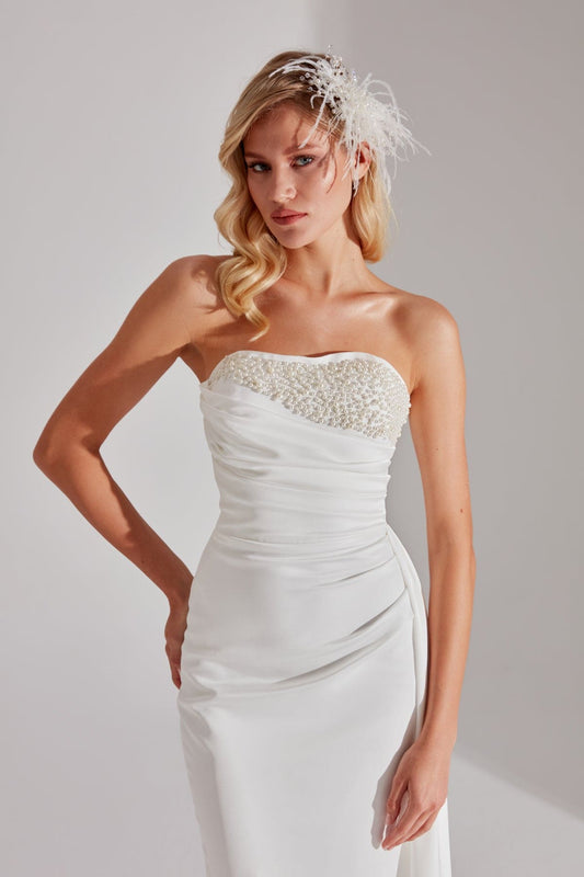 WHITE Bead and Feather Detailed Bridal Hair Accessory