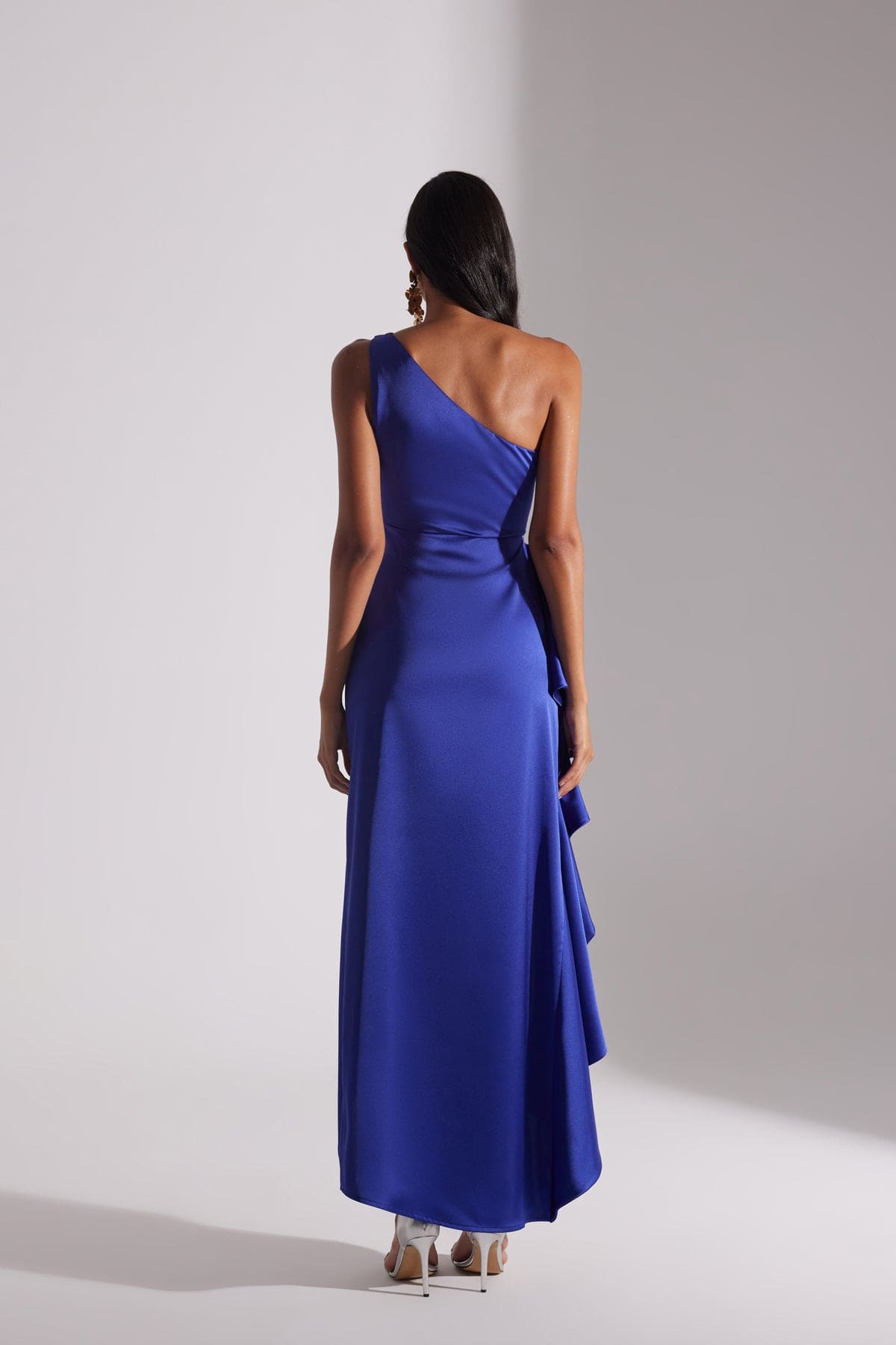 MARIANA One Shoulder Slit Ruffled SAKS Evening Dress