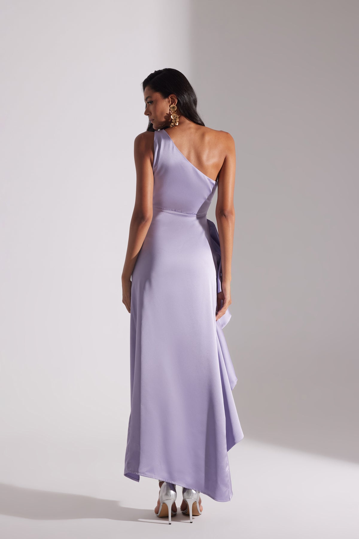 MARIANA One Shoulder Slit Ruffled LILAC Evening Dress