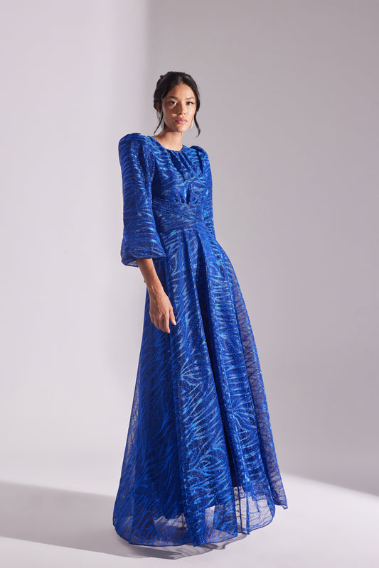 EDELINE Glitter SAKS Maxi Long Flared Evening Dress